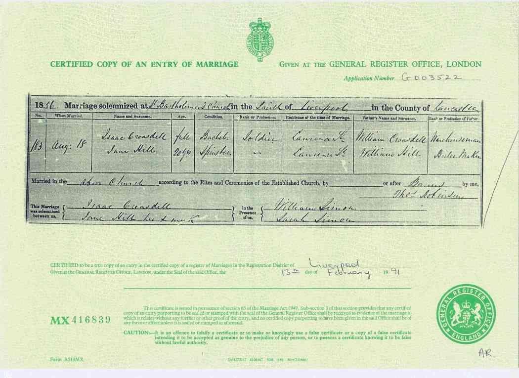 Wedding Certificate 1856